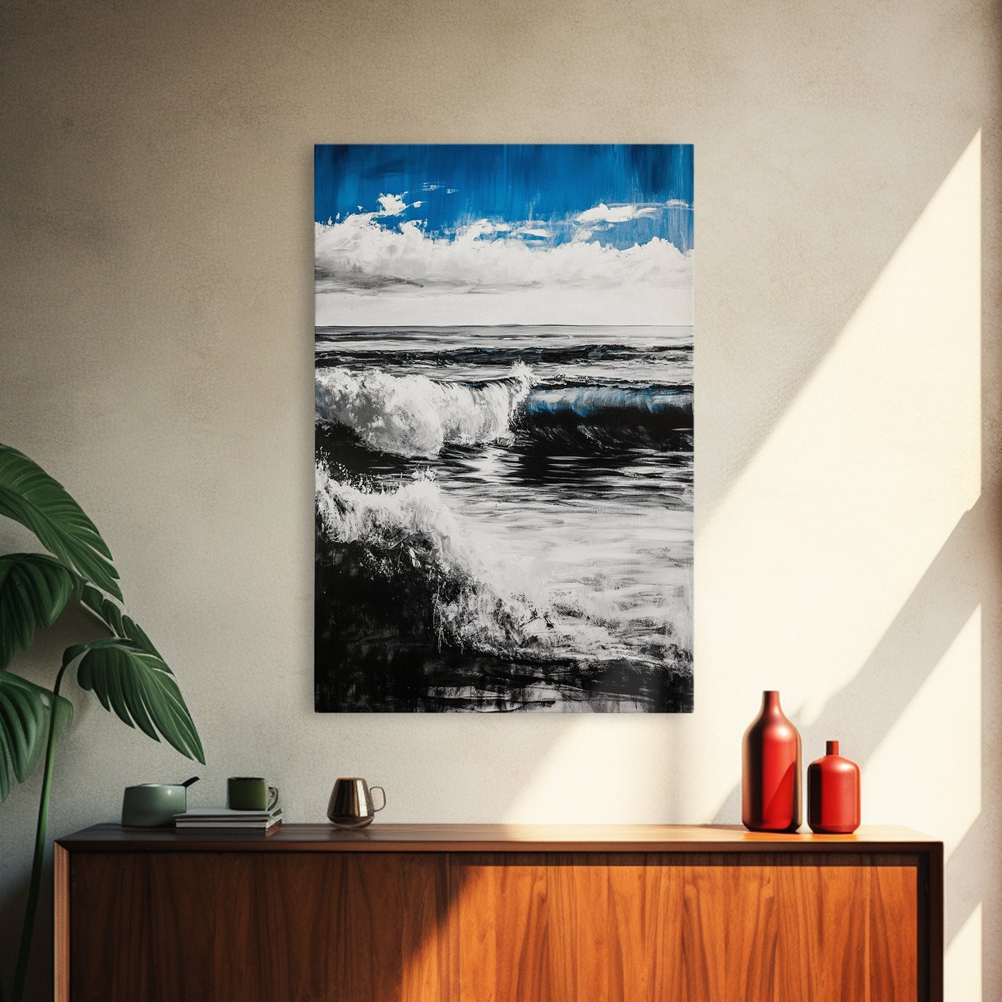 Ocean Horizon, Abstract Painting, Blue Waves, Canvas Print, Modern Seascape, Minimalist Beach Decor, Contemporary Wall Art