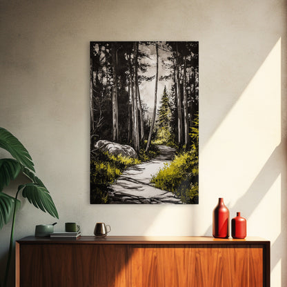 Sunlit Trail, Forest Path, Nature Landscape, Canvas Print, Woodland Wall Art, Minimalist Art, Living Room Decor, Fall Aesthetic