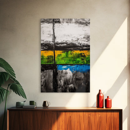 Geometric Landscape, Textured Canvas Print, Bold Wall Art, Modern Home Decor, Minimalist Artwork, Yellow Green Blue Painting