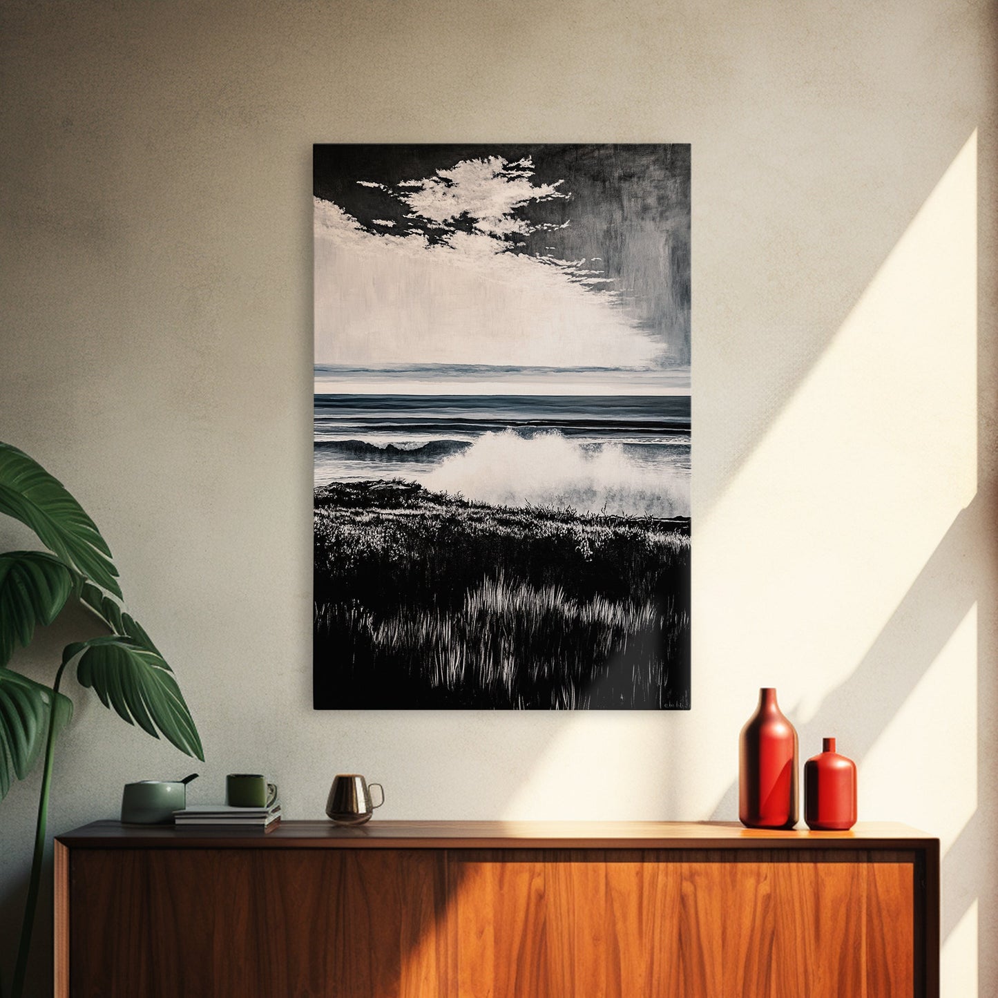 Black and White Ocean, Stormy Seascape, Dramatic Waves, Moody Wall Art, Coastal Home Decor, Canvas Print, Modern Beach House Art