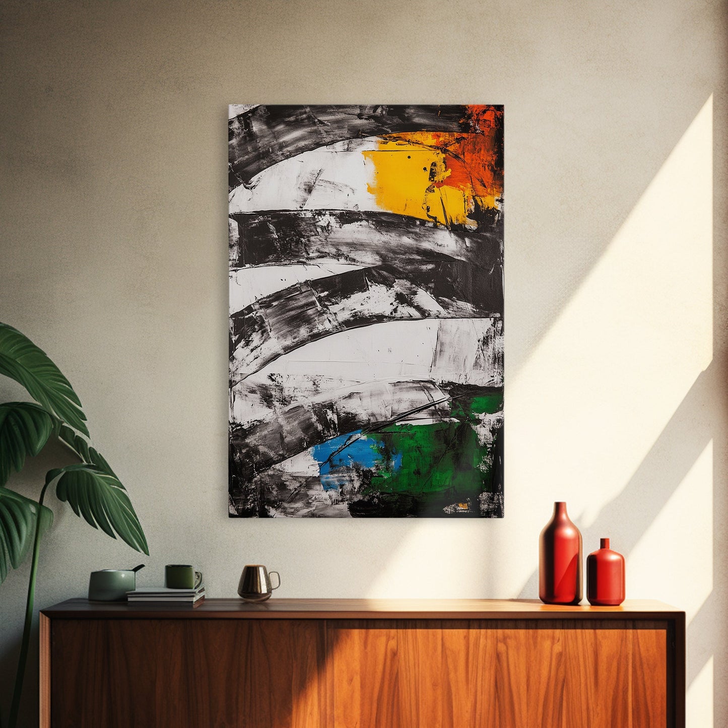 Abstract Curves, Black and White, Modern Art, Bold Colors, Minimalist Painting, Contemporary Style, Statement Piece, Canvas Print