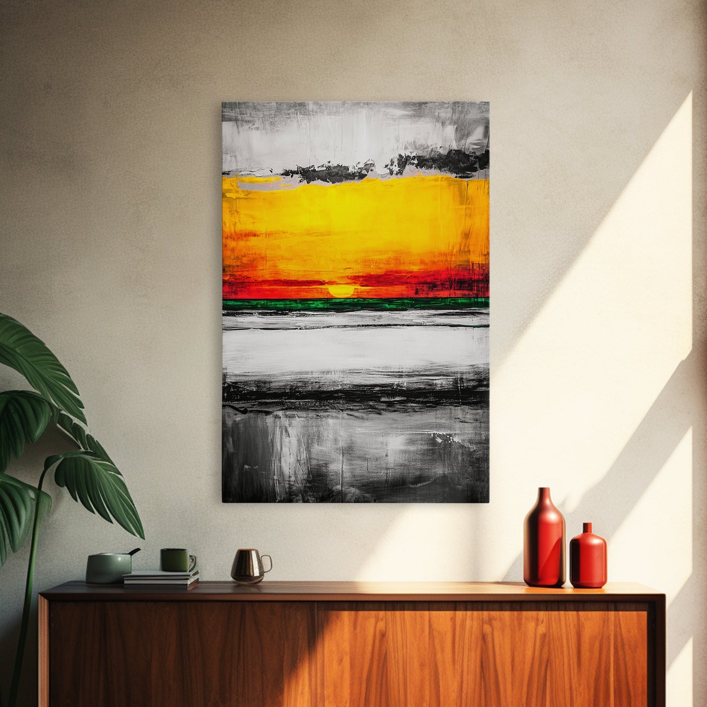 Vibrant Sunset, Bold Abstract, Modern Wall Art, Framed Canvas Print, Large Statement Art, Warm Color Palette, Bedroom Wall Art, Minimalist