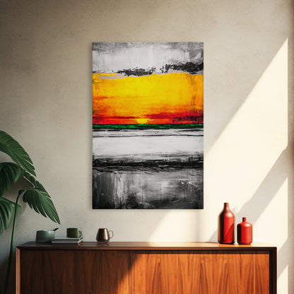 Vibrant Sunset, Bold Abstract, Modern Wall Art, Framed Canvas Print, Large Statement Art, Warm Color Palette, Bedroom Wall Art, Minimalist