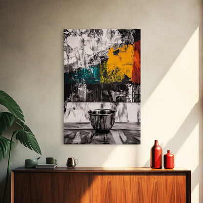 Metal Bowl, Industrial Kitchen Art, Abstract Still Life, Black and White Wall Decor, Modern Framed Canvas Print, Minimalist Aesthetic