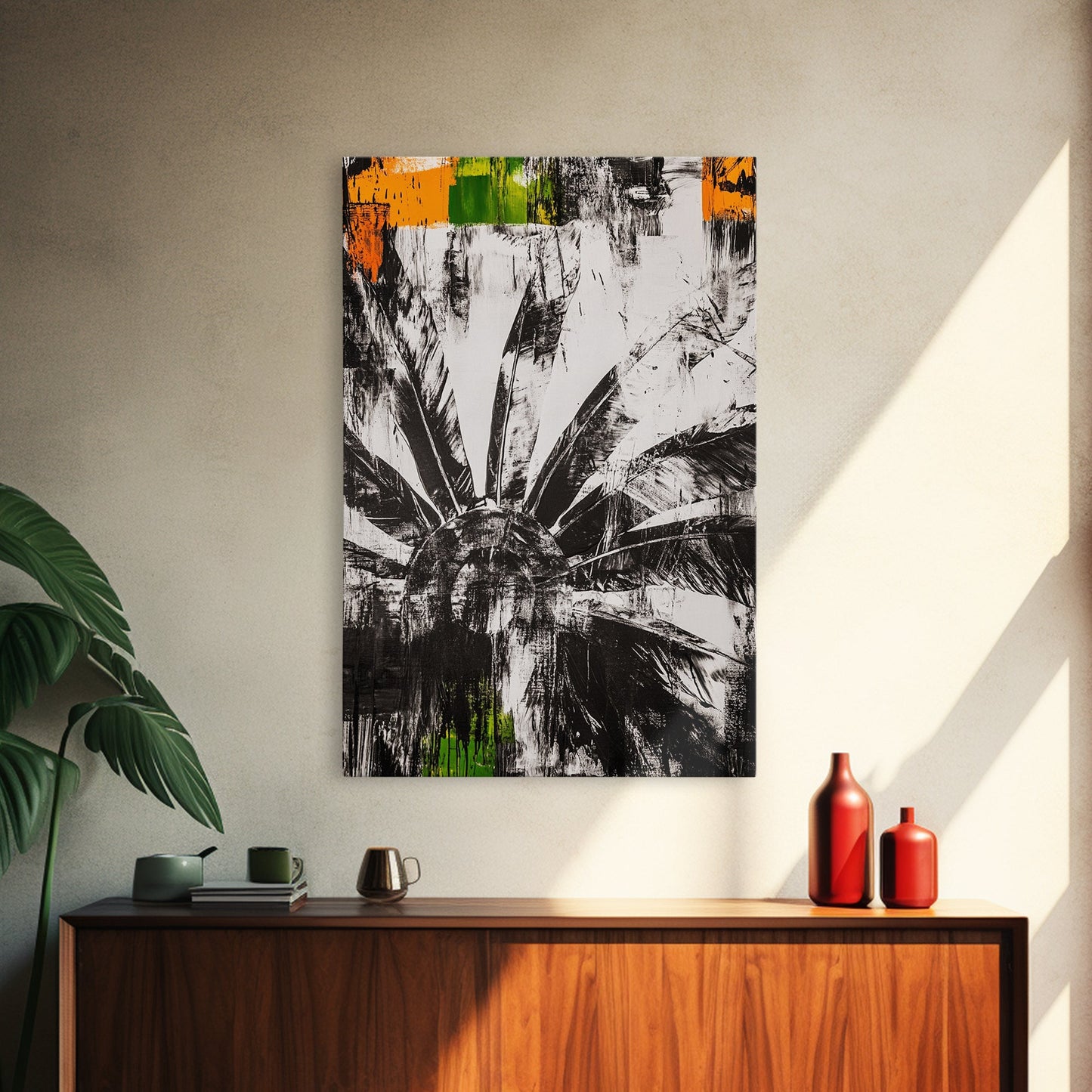 Sunflower, Black White Floral Art, Rustic Boho Decor, Farmhouse Wall Art, Nature Botanical Print, Framed Canvas Print