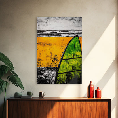 Yellow Beach, Sailboat Art, Nautical Decor, Coastal Wall Art, Framed Canvas Print, Ocean Waves, Living Room Art, Bold Abstract Style