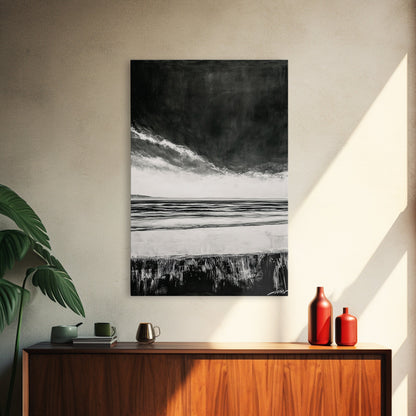 Dark Sky, Ocean Storm, Dramatic Seascape, Canvas Print, Moody Wall Art, Modern Coastal Decor, Nautical Painting, Living Room Art