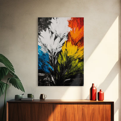 Abstract Floral Art, Expressionist Print, Flower Wall Decor, Modern Botanical Artwork, Vibrant Home Aesthetic, Framed Canvas Print