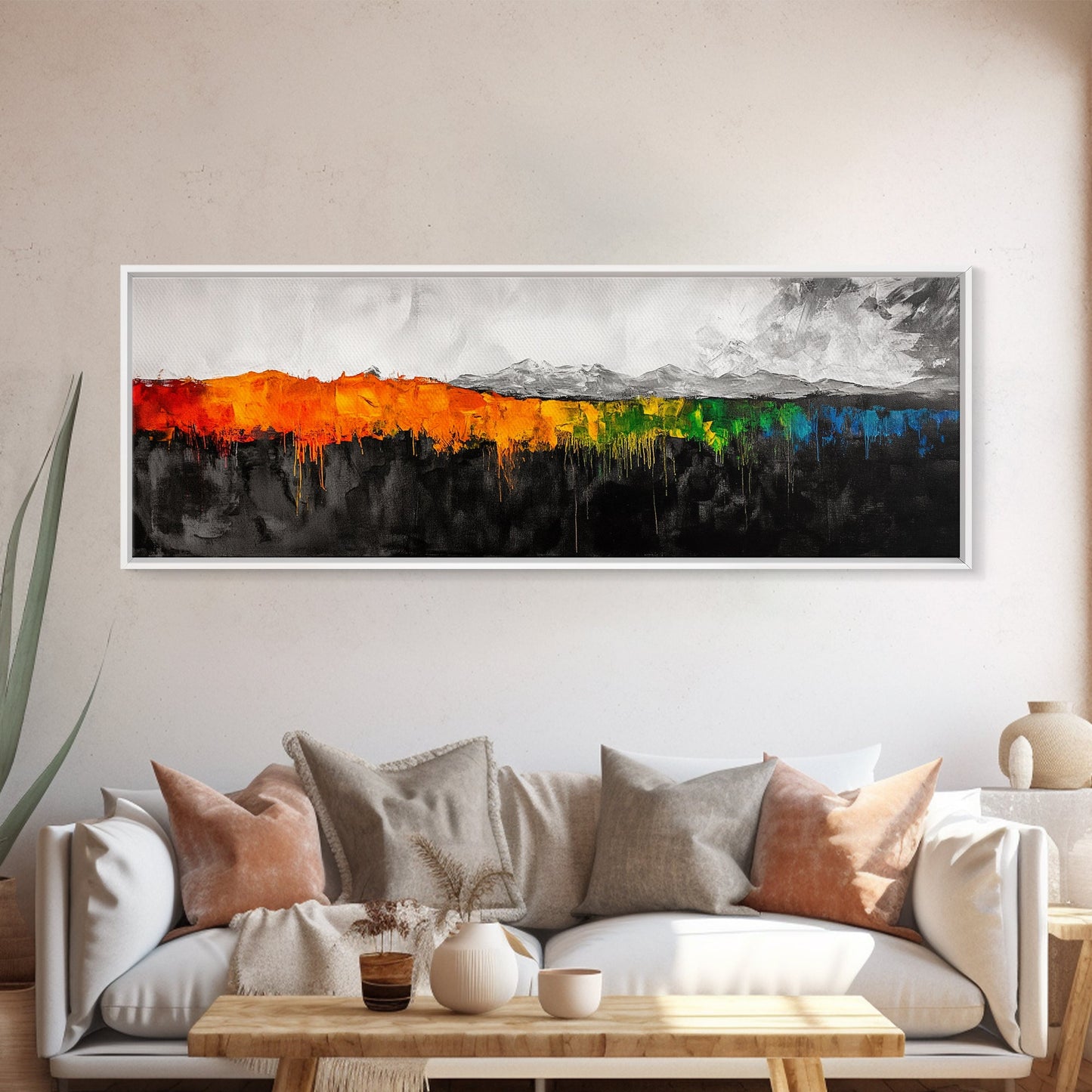 Abstract Mountain Art, Bold Colorful Landscape, Modern Expressionist Painting, Autumn Decor, Framed Canvas Print, Dining Room Art