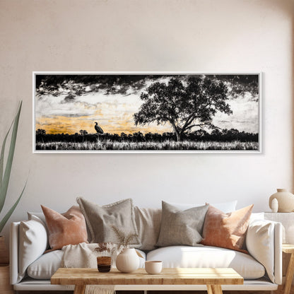 Lone Eagle and Tree, Dramatic Sunset Art, Wildlife Wall Decor, Rustic Nature Print, Framed Canvas Print, Office or Living Room Art