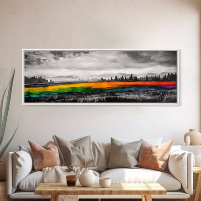 Autumn Colorful Meadow, Vibrant Landscape Art, Fall Home Decor, Modern Impressionist Style, Framed Canvas Print, Entryway Wall Art