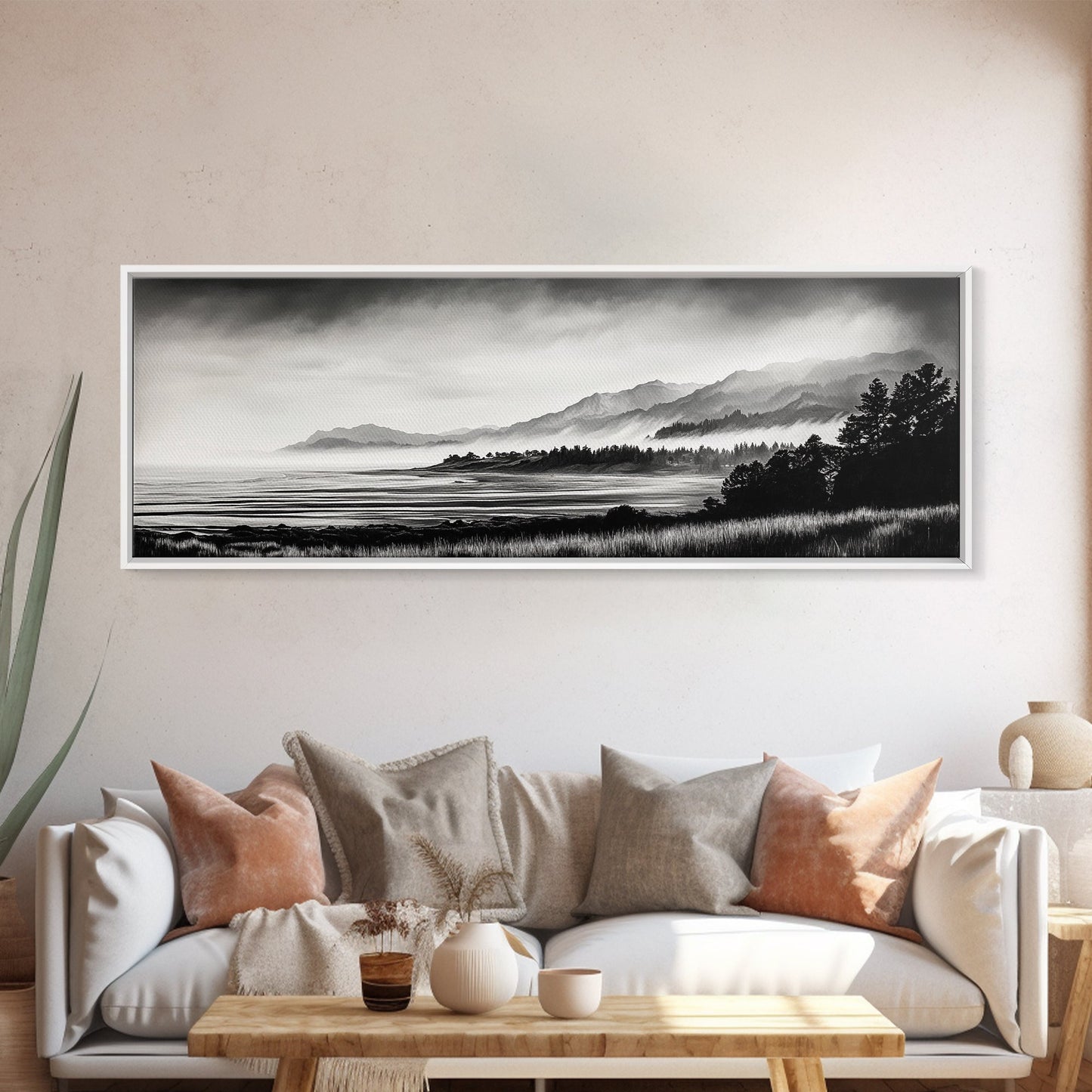 Misty Mountains, Monochrome Landscape, Nature Wall Art, Canvas Print, Scenic Home Decor, Adventure Lover Gift, Black and White Art
