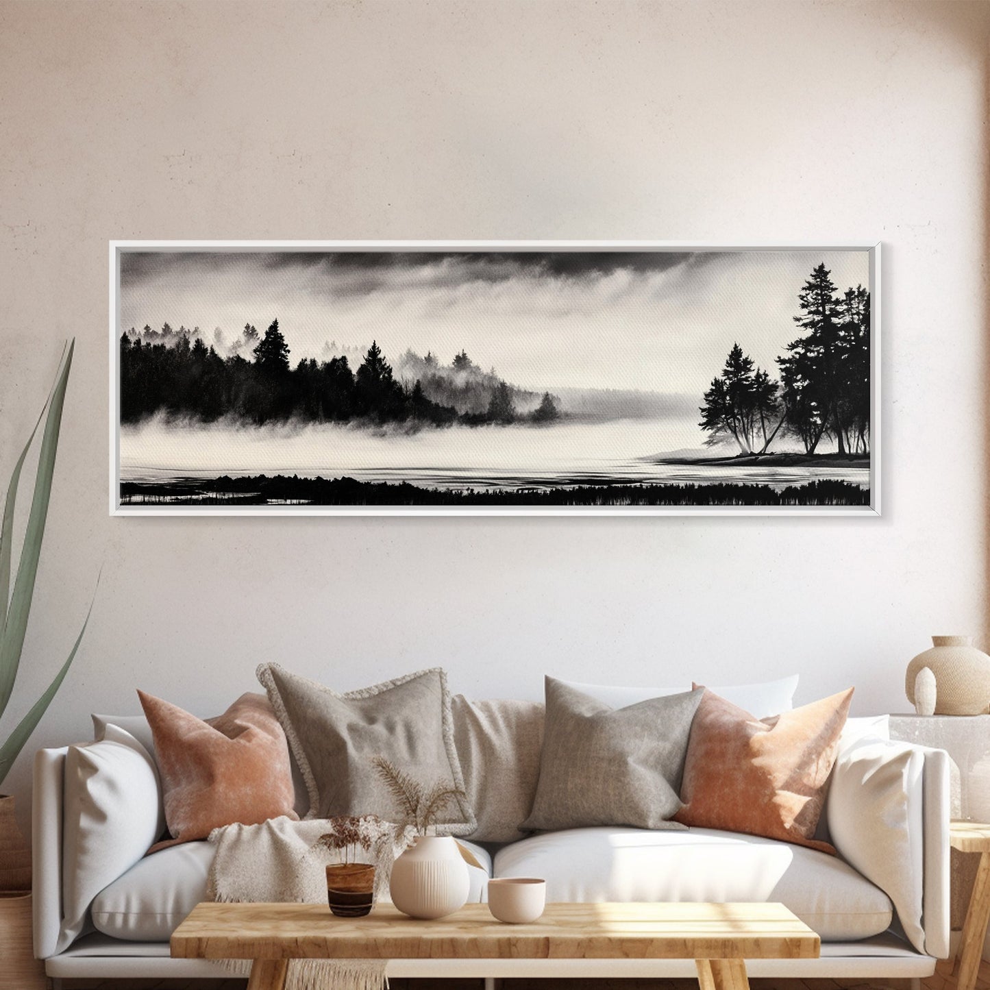 Foggy Forest, Minimalist Landscape, Nature Lover Wall Art, Framed Canvas Print, Calm and Serene Decor, Woodland Theme, Cozy Home Art