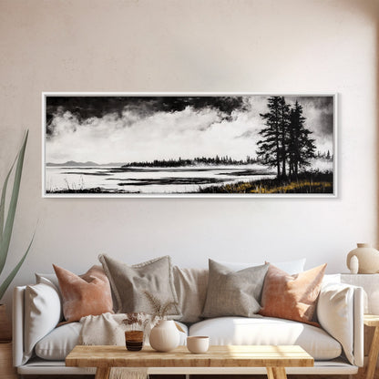 Coastal Landscape Art, Black and White Wall Print, Minimalist Seascape Decor, Modern Beach House Artwork, Canvas Print