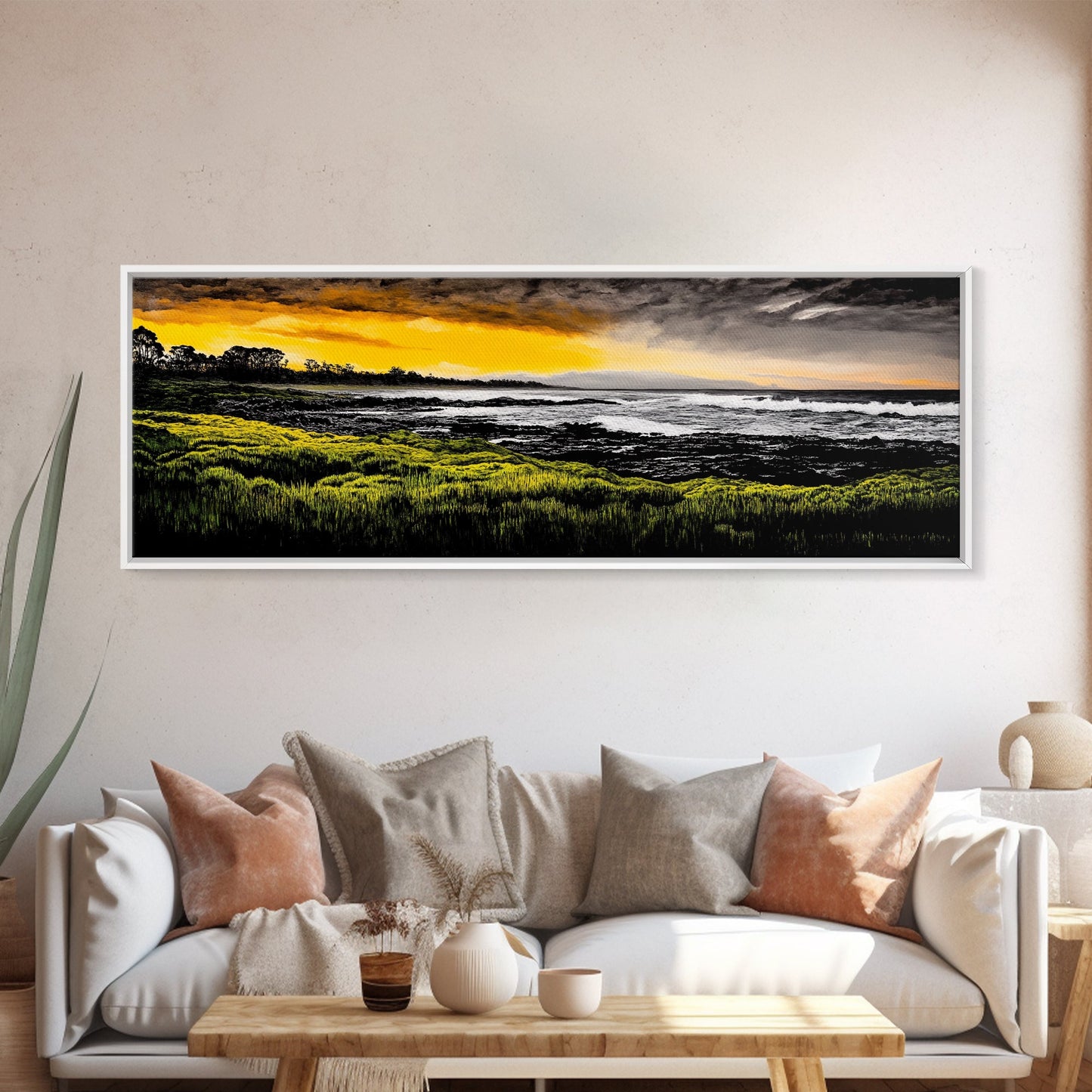 Sunset Coast, Ocean Wall Art, Seascape Print, Framed Canvas Print, Coastal Decor, Modern Art, Beach House, Nature Wall Art