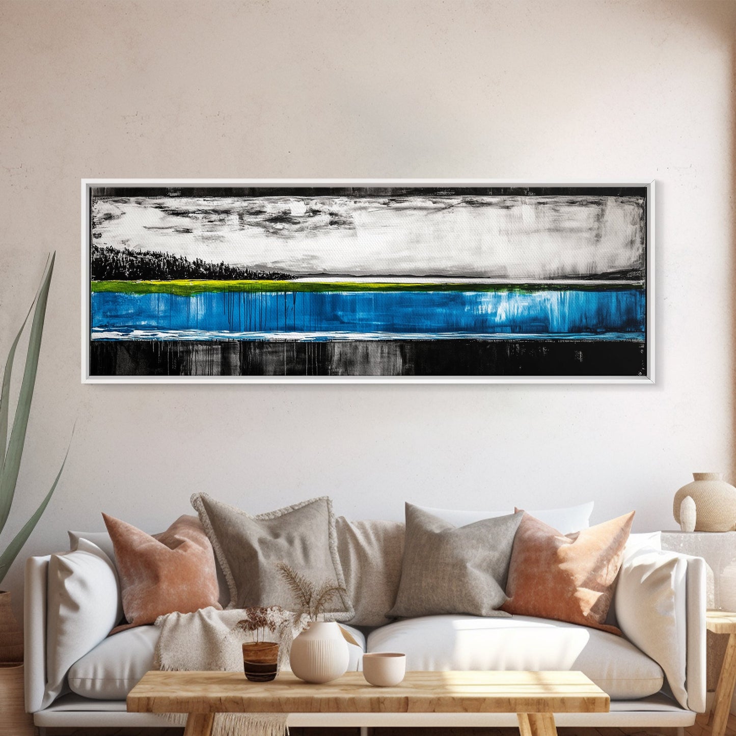 Lake Reflection, Blue Water Art, Minimalist Landscape, Nature Serenity, Monochrome Sky, Peaceful Home Decor, Canvas Print