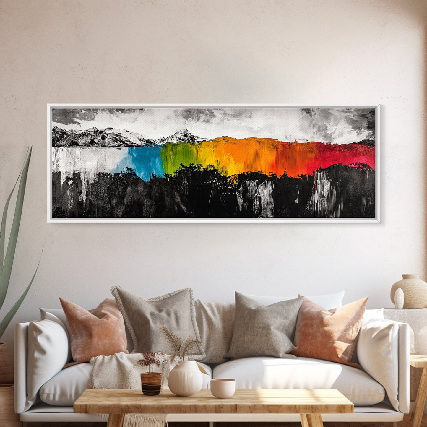 Bold Landscape, Modern Abstract Art, Colorful Mountain Scene, Black and White Contrast, Nature Inspired Home Decor, Canvas Print