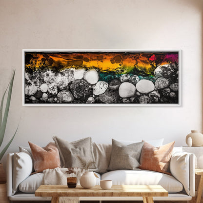 Abstract Stones, Modern Art, Vibrant Wall Decor, Canvas Print, Black White Orange, Office Art, Contemporary Home Decor, Large Wall Art