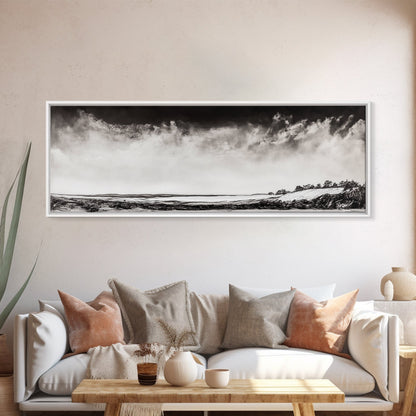 Minimalist Landscape, Black and White Art, Cloudy Sky, Framed Canvas Print, Modern Wall Art, Neutral Home Decor, Monochrome Landscape