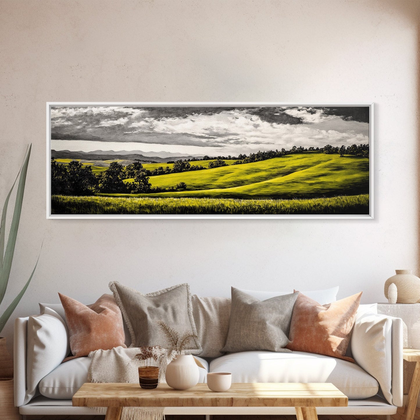 Rolling Hills, Countryside Landscape, Green Fields, Framed Canvas Print, Rural Wall Art, Nature Scene, Pastoral Painting, Home Office Art