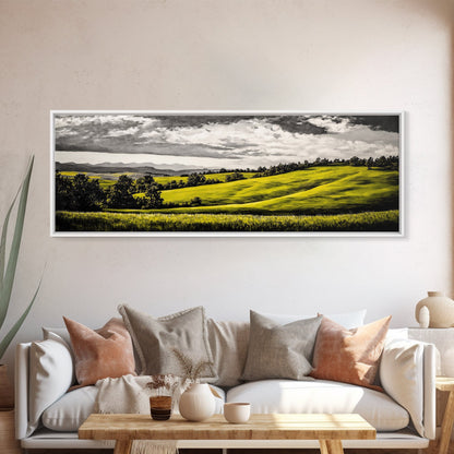Rolling Hills, Countryside Landscape, Green Fields, Framed Canvas Print, Rural Wall Art, Nature Scene, Pastoral Painting, Home Office Art