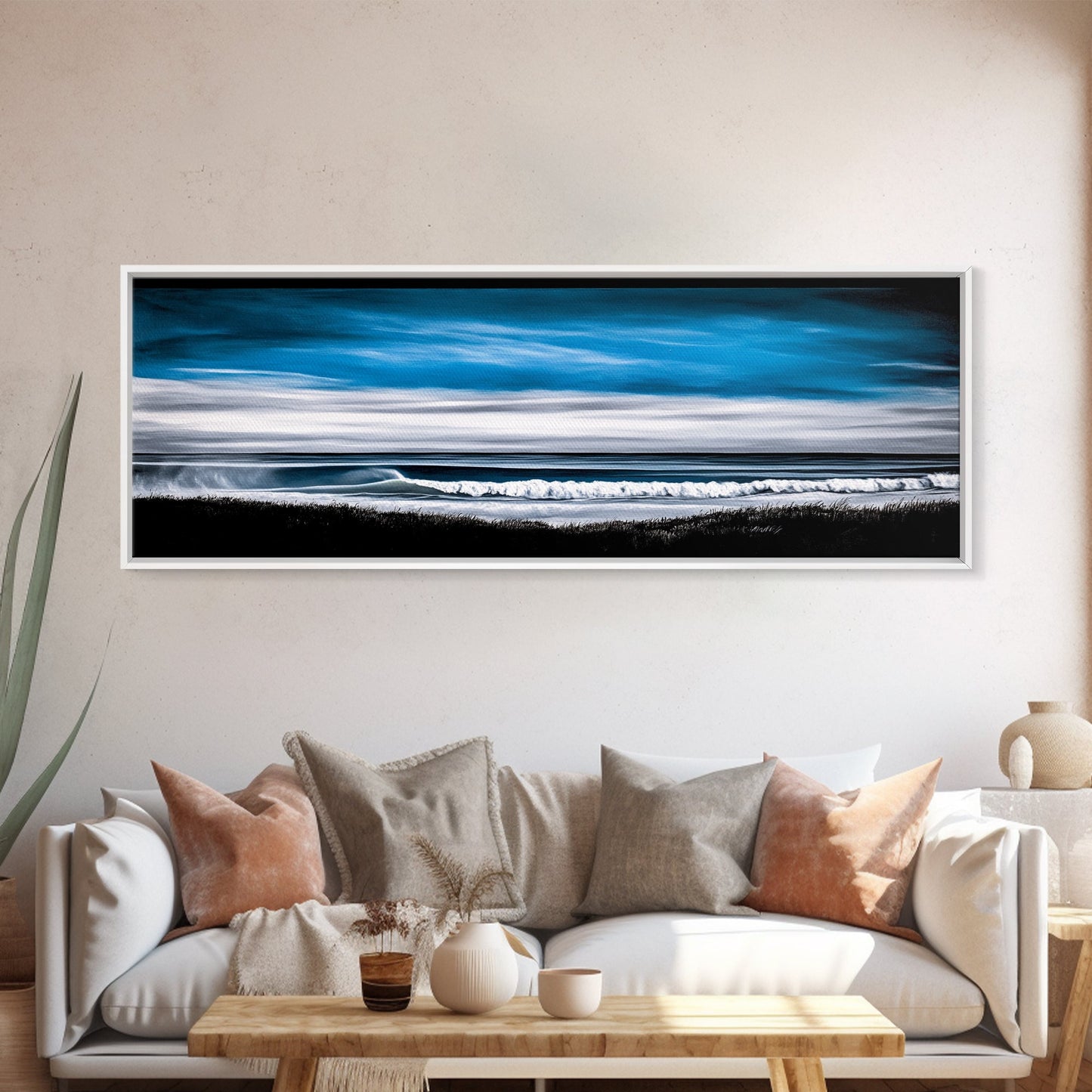 Ocean Wave, Coastal Seascape, Framed Canvas Print, Nautical Wall Art, Beach House Decor, Blue Wave Painting, Living Room Artwork, Minimalist Art
