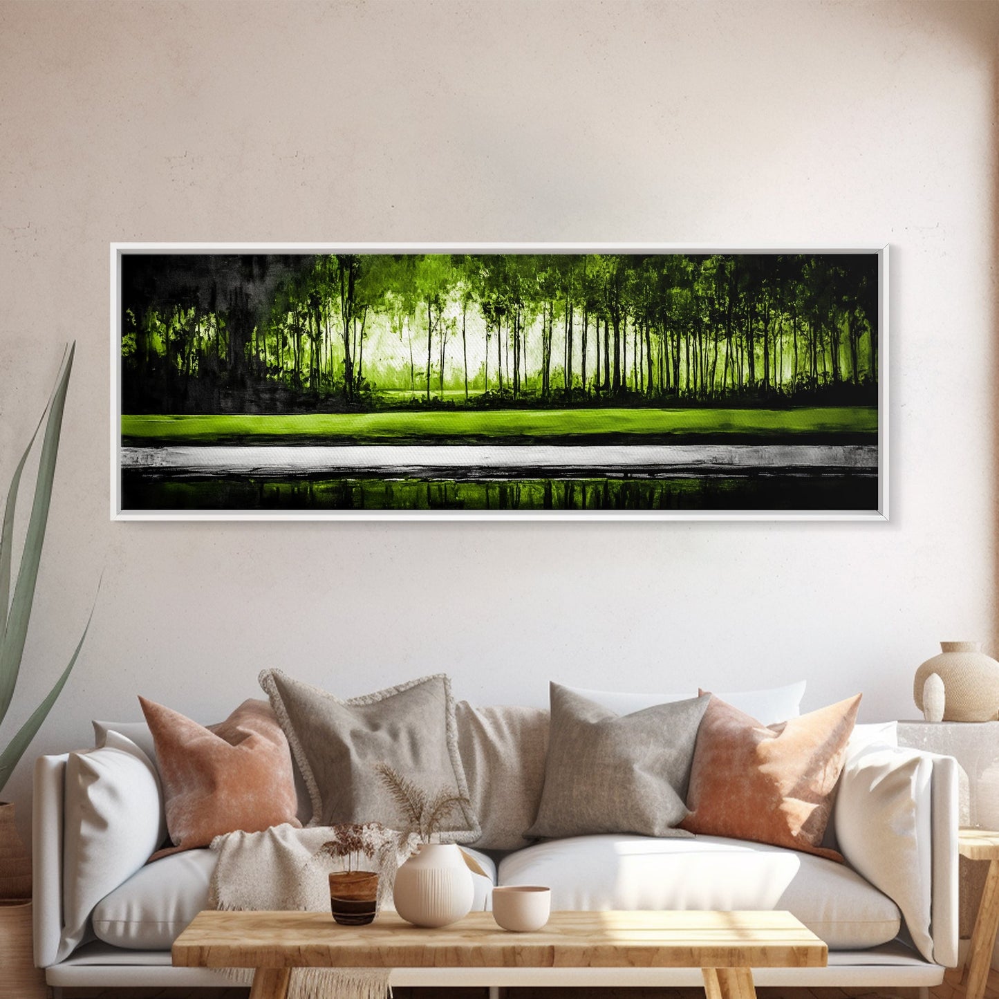 Forest Reflection, Green Trees, Nature Landscape, Framed Canvas Print, Tranquil Scenic Artwork, Zen Wall Decor, Modern Office Art