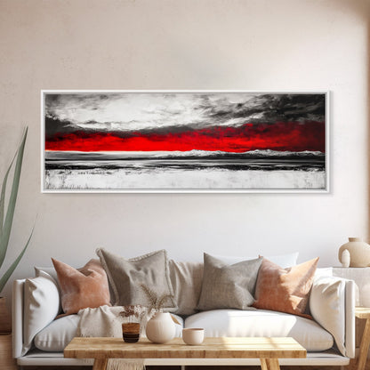 Red Sky Landscape, Dramatic Sunset Painting, Abstract Mountain Art, Modern Wall Art, Bold Color Decor, Office Wall Art, Framed Canvas Print