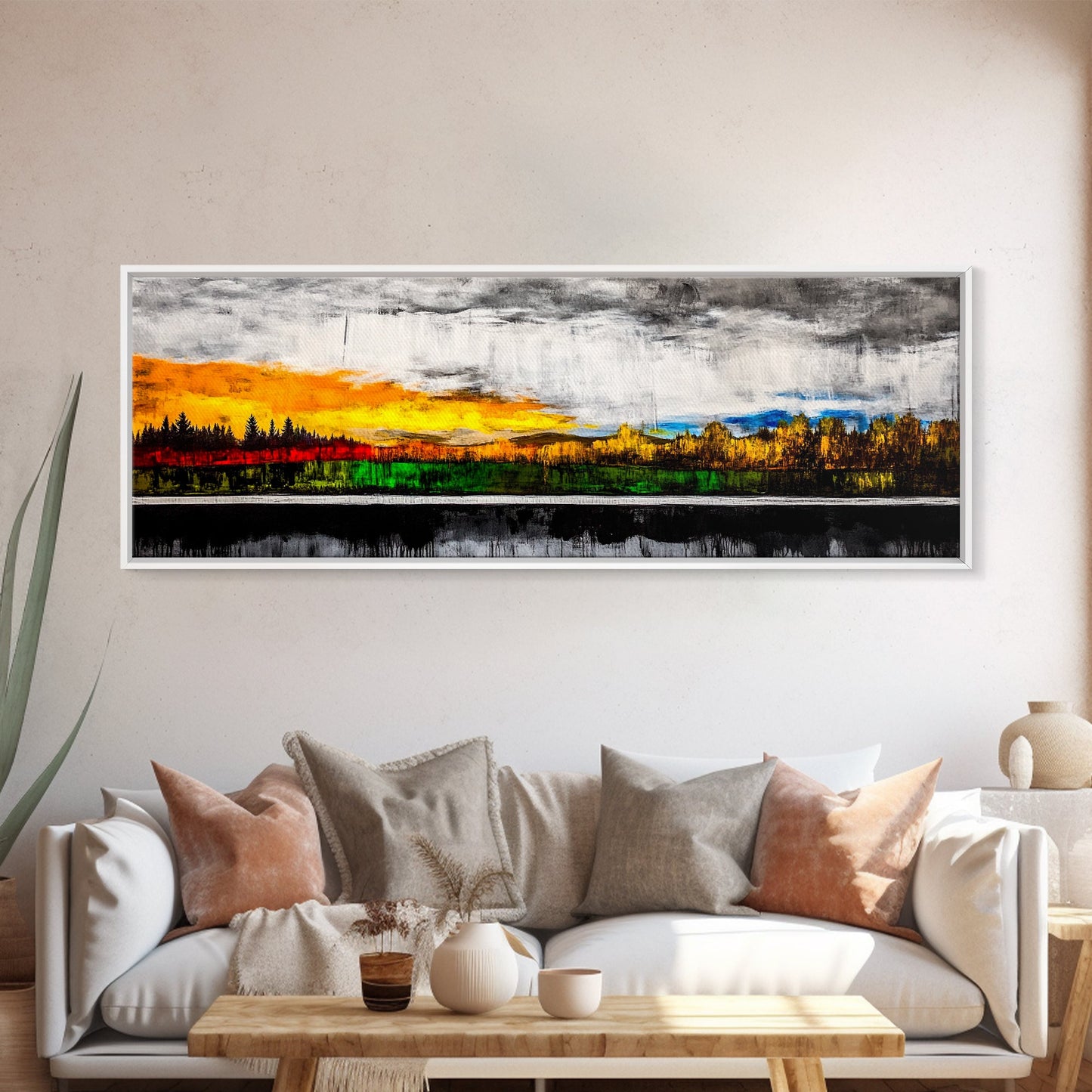Sunset Landscape, Autumn Trees, Nature Art, Framed Canvas Print, Mountain Scene, Moody Sky, Living Room Wall Art, Dramatic Fall Decor