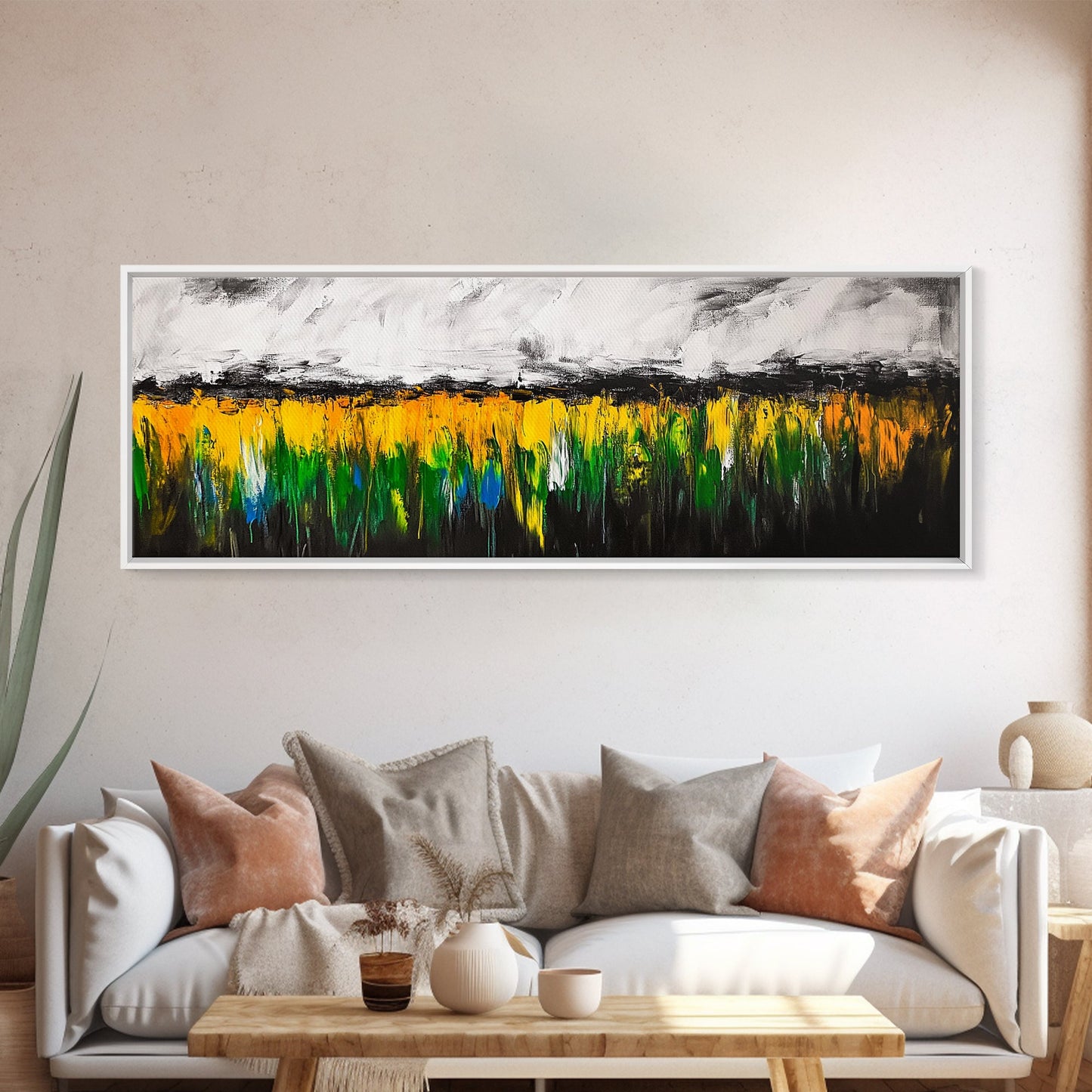 Abstract Wildflowers, Colorful Landscape, Boho Wall Art, Framed Canvas Print, Nature Inspired Art, Living Room Decor
