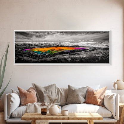Vibrant Ocean Rock, Colorful Pool, Dramatic Sky, Canvas Print, Abstract Seascape, Modern Wall Art, Unique Art Piece, Living Room Decor