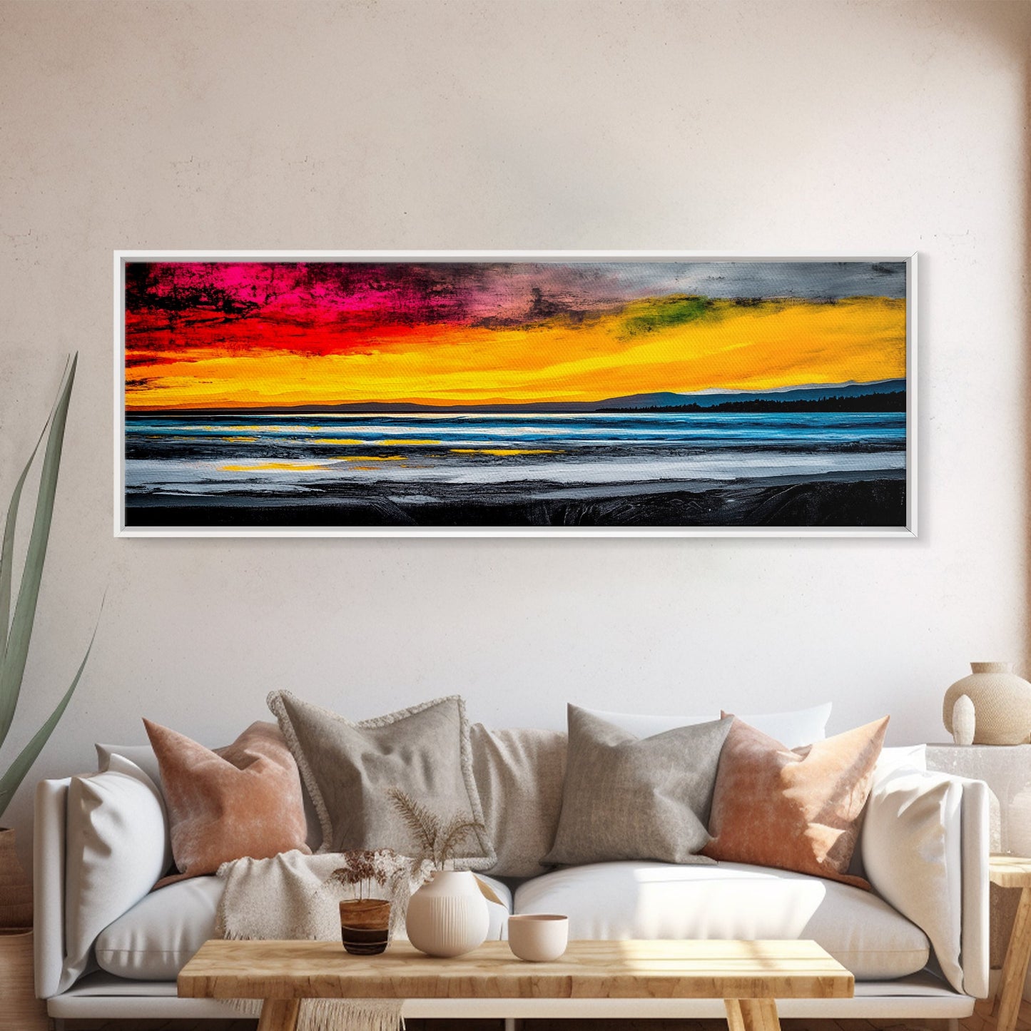 Sunset Seascape, Vibrant Horizon, Canvas Print, Ocean Wall Art, Coastal Home Decor, Modern Sunset Painting, Living Room Artwork