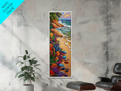 Beach, Plants, Vibrant, Tropical - Canvas Print, Colorful Coastal Art, Tropical Wall Decor, Boho Beach House Accent, Summer Canvas Piece