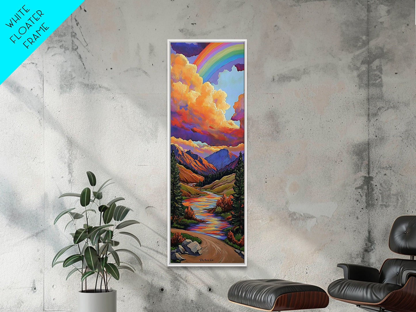 Rainbow Mountains, Sunset, Reflection, Framed Canvas Print, Rainbow landscape canvas, colorful scenic view, cabin wall art, mountain decor
