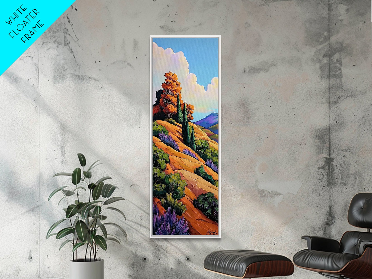 Autumn Hillside, Trees, Landscape — Framed Canvas Print of fall countryside with trees, perfect Fall Bedroom Art or Rustic Living Room Wall Art