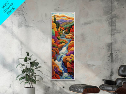 Autumn Waterfall, Mountain, River — Canvas Print of fall mountain river scene, great for Rustic Cabin Decor or Autumn Living Room Wall Art