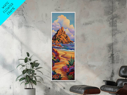 Coastal Path, Mountain, Framed Canvas Print, Vibrant Beach Landscape Wall Art, Desert Coastal Decor, Colorful Nature Living Room Accent
