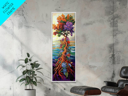 Tree of Life, Vibrant Roots, Abstract Nature Scene, Framed Canvas Print, Bohemian Home Art, Whimsical Bedroom Decor, Colorful Spiritual Art