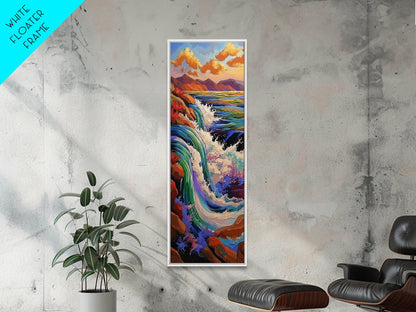 Waterfall River, Nature, Flow, Framed Canvas Print, Bold Landscape Wall Art, Nature Inspired Decor, Bathroom or Office Accent Art