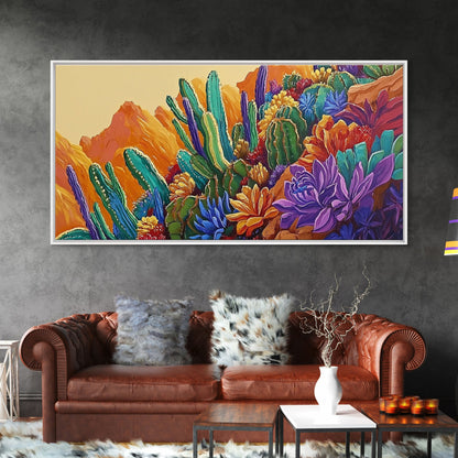 Cactus Desert, Wild, Garden, Colorful Wild Cactus Garden Canvas Print, Southwestern Desert Wall Art, Dining Room Decor, Boho Art Print