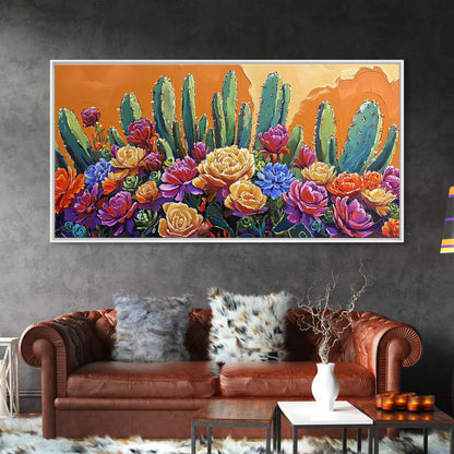 Cactus Flower, Bloom, Garden, Framed Canvas Print desert botanical artwork Kitchen Wall Art boho floral art vibrant home accent