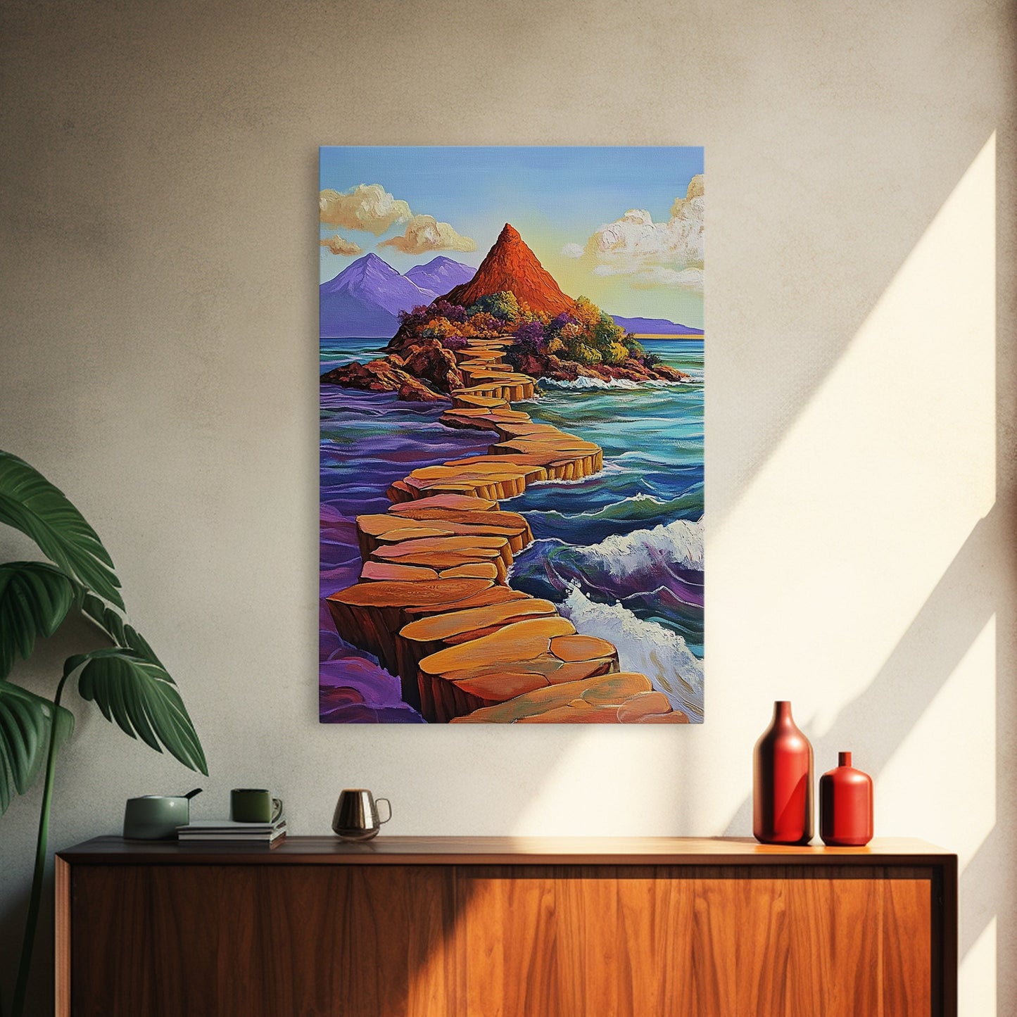 Island Pathway, Ocean Steps, Dreamy Seascape, Colorful Rocks, Framed Canvas Print, Hallway Wall Art, Coastal Home Decor, Zen Art