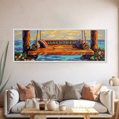 Ocean Swing Scene, Relaxing Seaside Painting, Nautical Coastal Art, Beach House Decor, Peaceful Canvas Print, Hallway Art, Bedroom Art