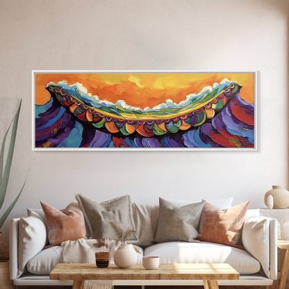 Carnival Wave, Festive Ocean, Playful Waters, Framed Canvas Print, beach bathroom art, coastal fun painting, surf wall decor