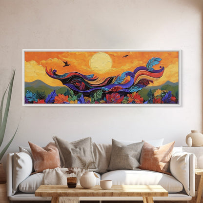 Abstract Bird, Flying Feathers, Bold Sunset, Canvas Print, Vibrant Boho Art, Living Room Statement Piece, Fall Color Palette