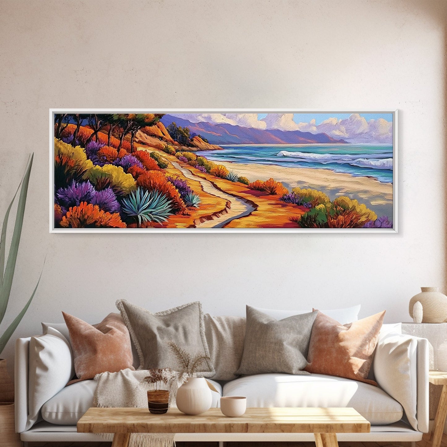 Ocean Pathway, Coastal Trail, Colorful Beach Art, Canvas Print, Seaside Landscape Wall Art, Hallway Decor, Impressionist Style Painting