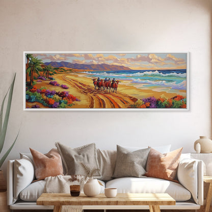 Western Beach Trail, Cowboy Horses Art, Desert Shoreline, Canvas Print, Fall Wall Decor, Rustic Western Style, Living Room Wall Art