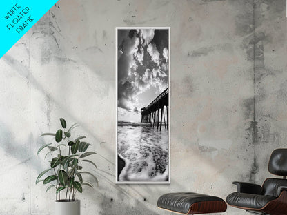 Pier at Sunrise, Ocean Horizon Print, Seascape Photography, Framed Canvas Print, Coastal Bathroom Wall Art, Nautical Theme Decor