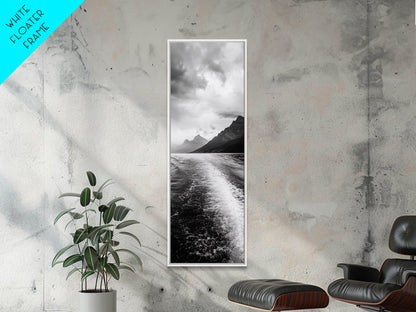 Boat Wake Lines, Alpine Coast, Moody Waters, Canvas Print, Minimalist Lake Art, Office Wall Decor, Modern Nautical Landscape Style