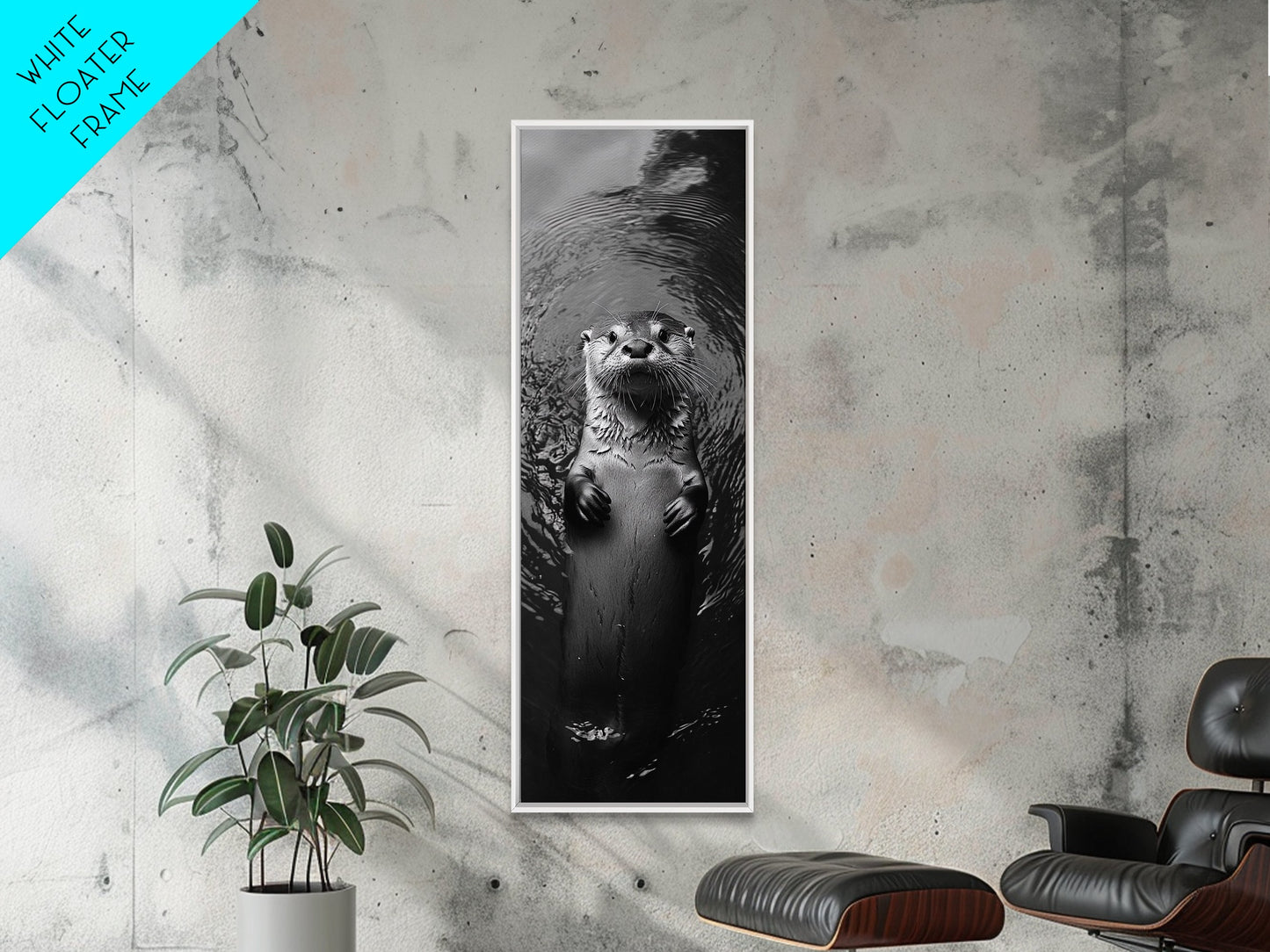Cute Otter, Wildlife Charm, Animal Portrait, Black White Art, Canvas Print, Kids Room Wall Art, Woodland Nursery, Nature Lover Gift